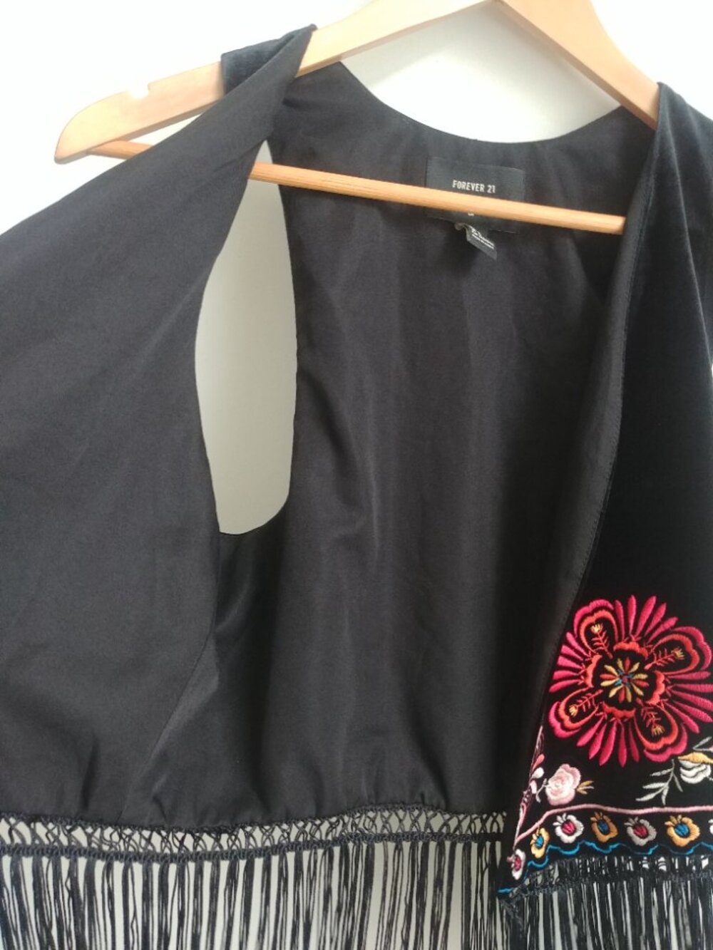 Forever 21 Small black velvet embroidered vest with long tassel fringe - Picture 8 of 15